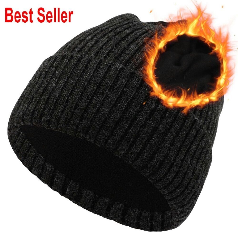 Oversized Merino Wool Fleece Lined Winter Beanie Hat Unisex Cozy Warm